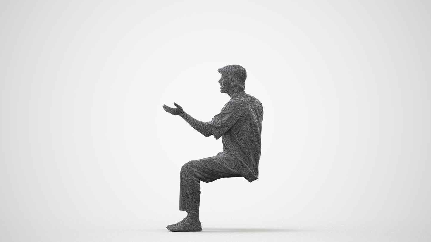 realistic 3D man casual sitting, scanned archviz people for Blender and 3ds Max, square thumbnail