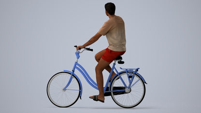 realistic 3D human man casual cycling, archviz people FBX OBJ for Blender, three-quarter view render