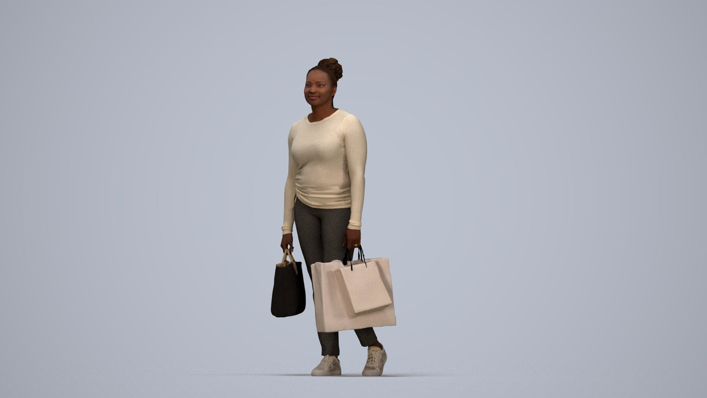 photogrammetry 3D woman casual shopping, realistic human model archviz FBX, top-down view render