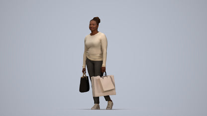 photogrammetry 3D woman casual shopping, realistic human model archviz FBX, top-down view render