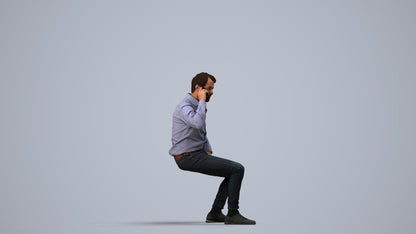 realistic 3D man business sitting, scanned archviz people for Blender and 3ds Max, side view render