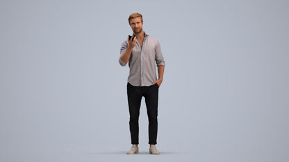scanned 3D man casual standing, photogrammetry people for Enscape and V-Ray, standing pose render