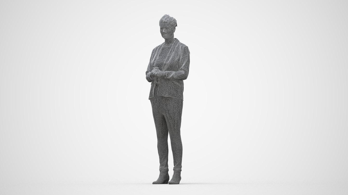 realistic 3D human woman business standing, archviz people FBX OBJ for Blender, wireframe back view