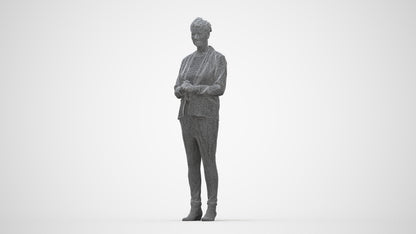 realistic 3D human woman business standing, archviz people FBX OBJ for Blender, wireframe back view