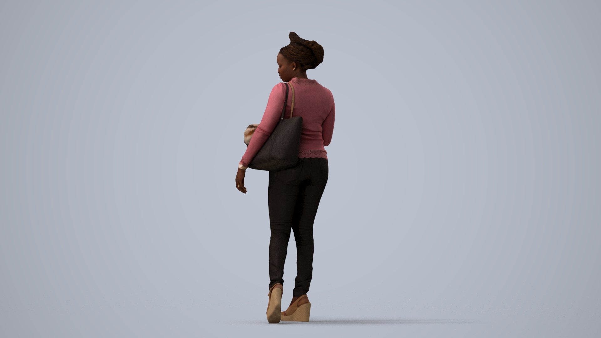 photogrammetry 3D woman casual walking, realistic human model archviz FBX, three-quarter view render