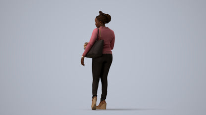 photogrammetry 3D woman casual walking, realistic human model archviz FBX, three-quarter view render