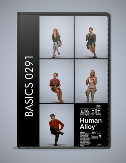 3D human models sitting bundle, 5 photogrammetry scanned people for archviz