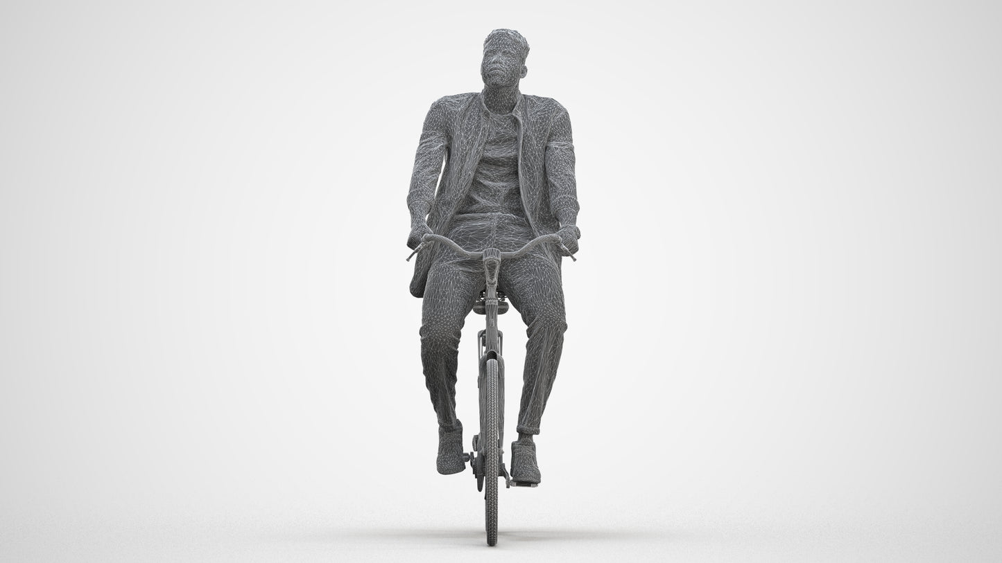 3D people model man casual cycling, scanned human for 3ds Max rendering, three-quarter front view render