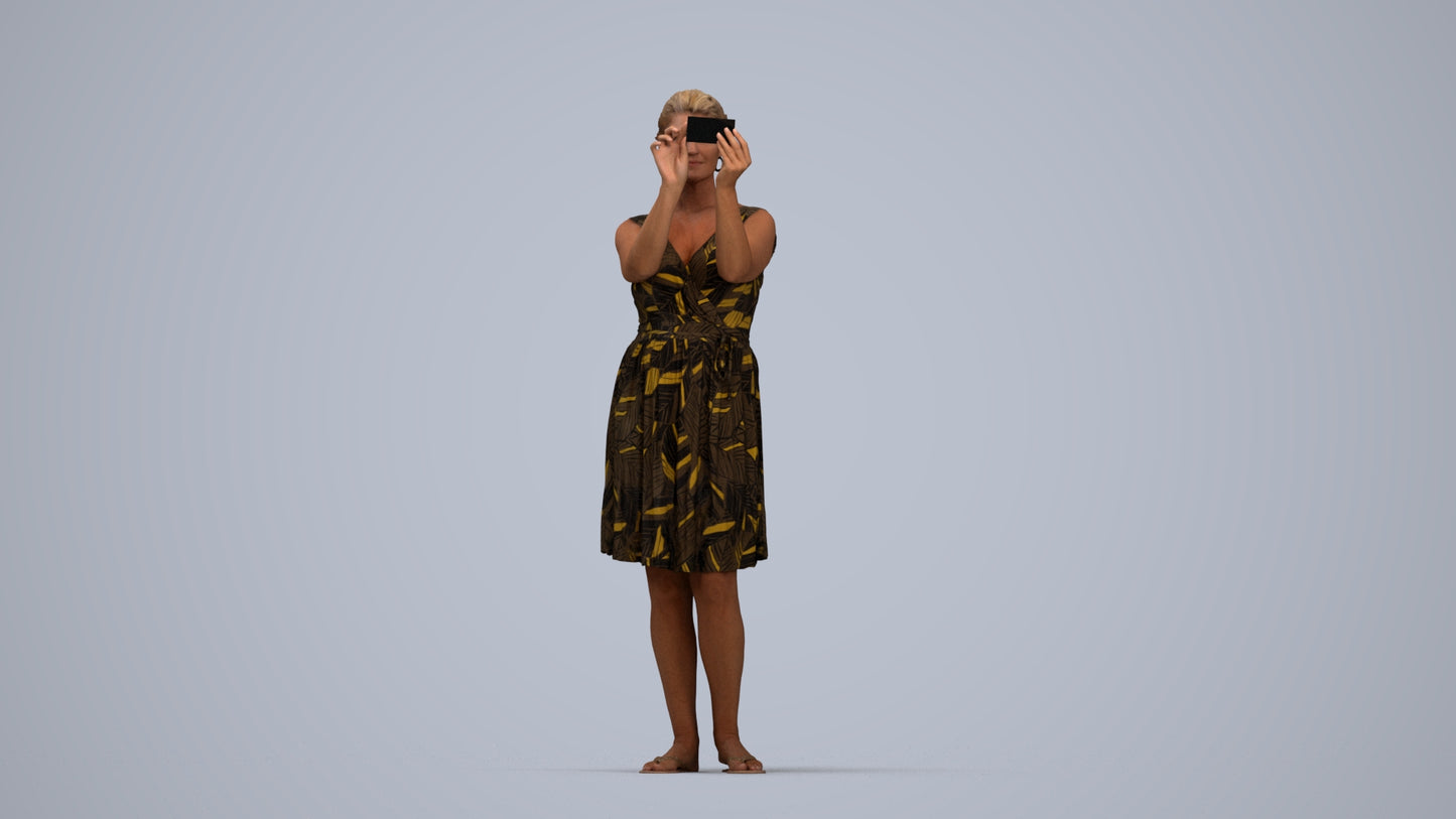 realistic 3D people woman casual standing, render-ready for V-Ray and Corona, FBX OBJ, top-down view render