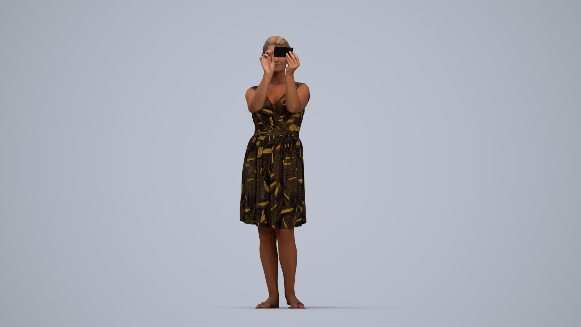 realistic 3D people woman casual standing, render-ready for V-Ray and Corona, FBX OBJ, top-down view render