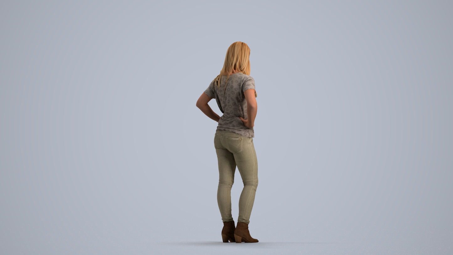 realistic 3D human woman casual standing, archviz people FBX OBJ for Blender, front view render