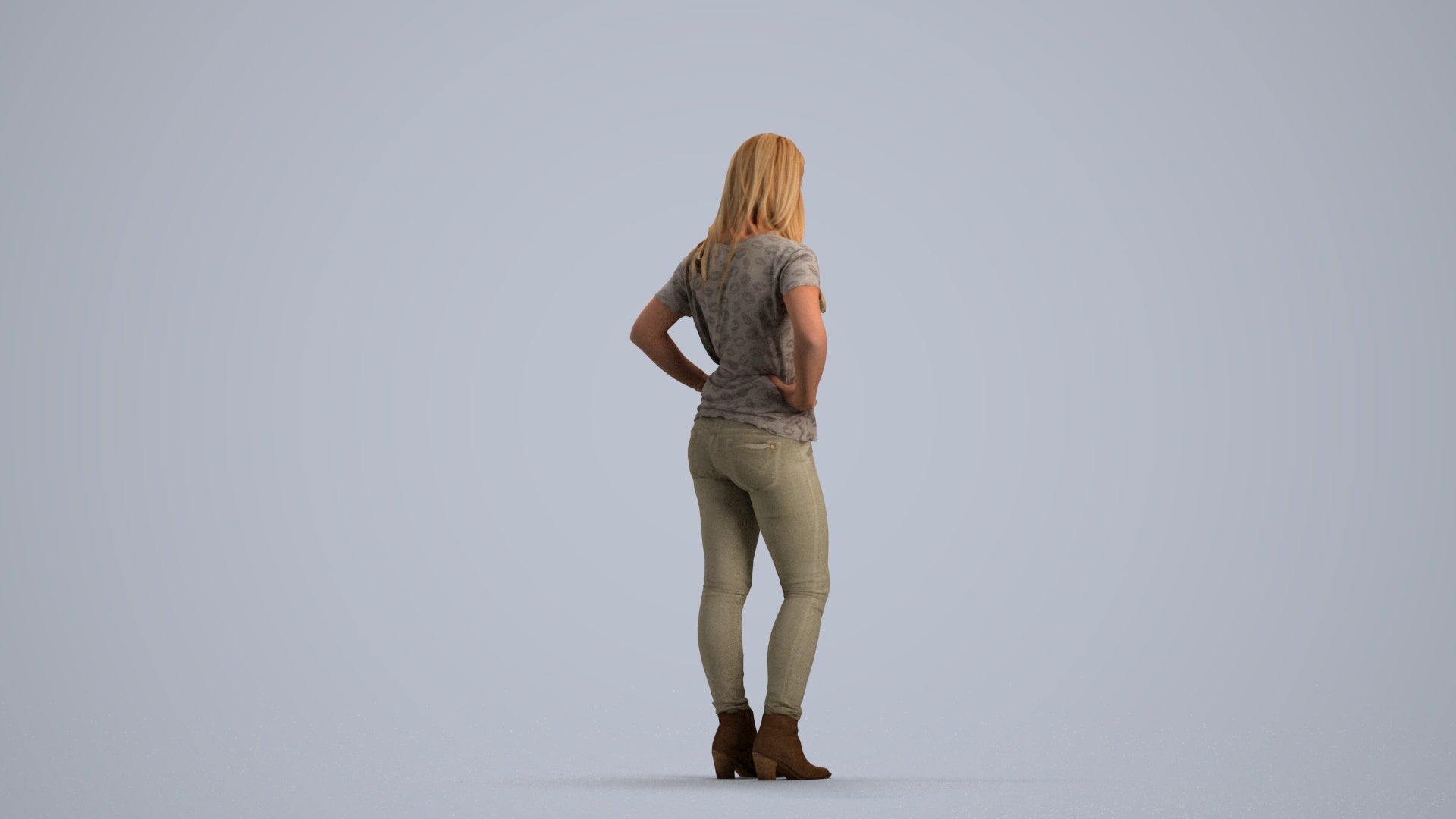 realistic 3D human woman casual standing, archviz people FBX OBJ for Blender, front view render