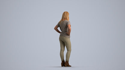 realistic 3D human woman casual standing, archviz people FBX OBJ for Blender, front view render