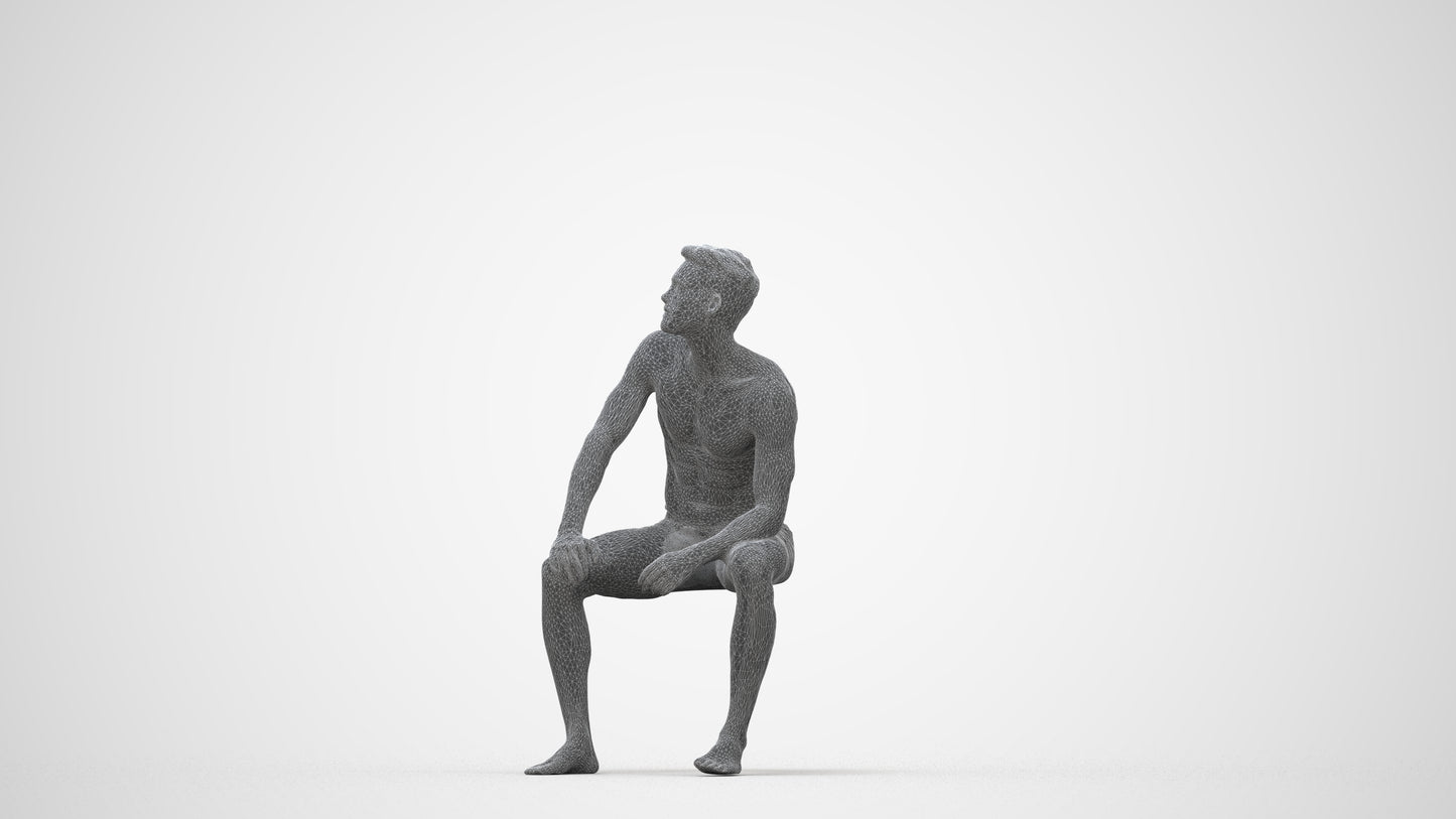 realistic 3D people man pool, render-ready for V-Ray and Corona, FBX OBJ, wireframe back view