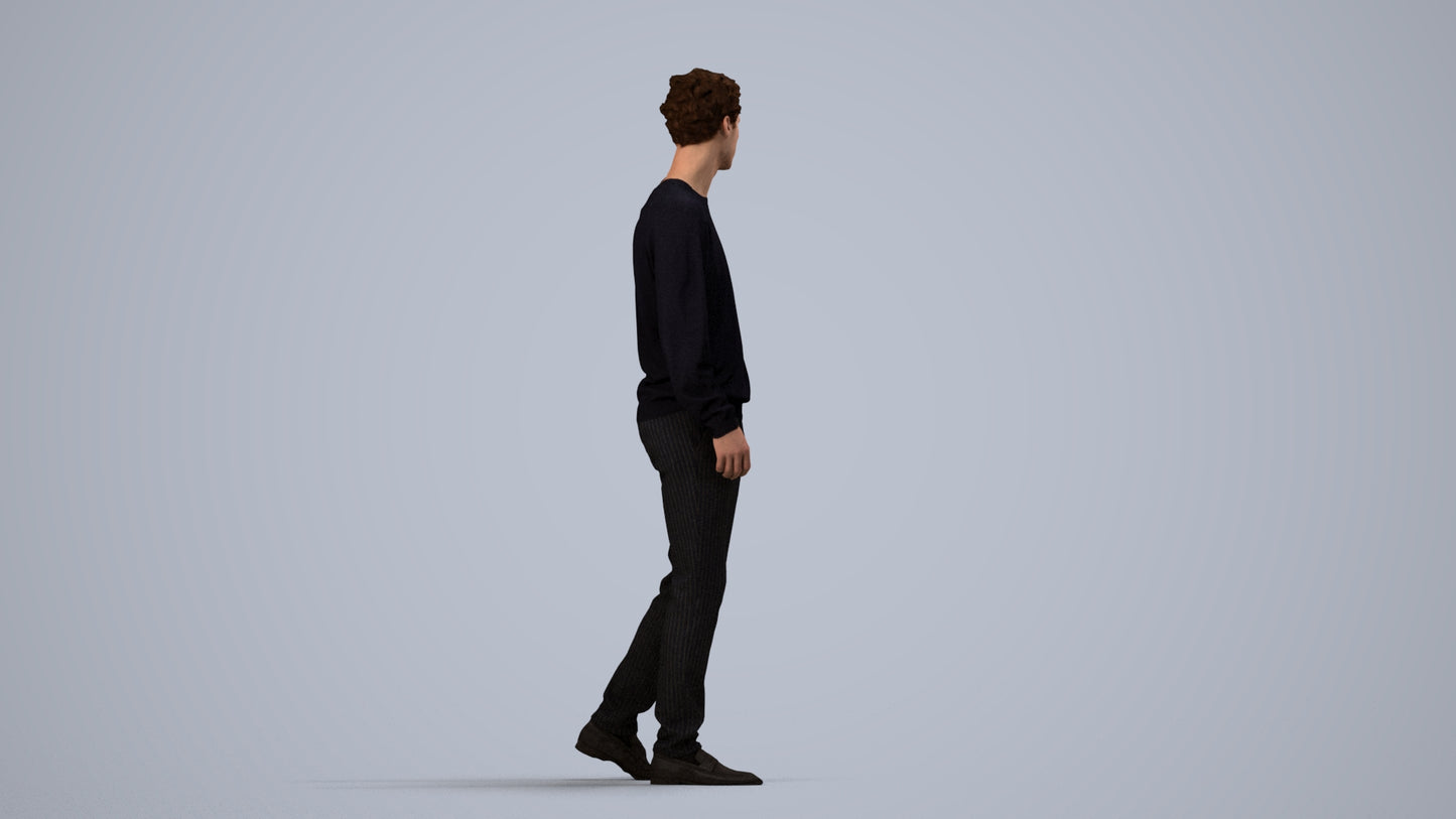 realistic 3D human man casual walking, archviz people FBX OBJ for Blender, side view render