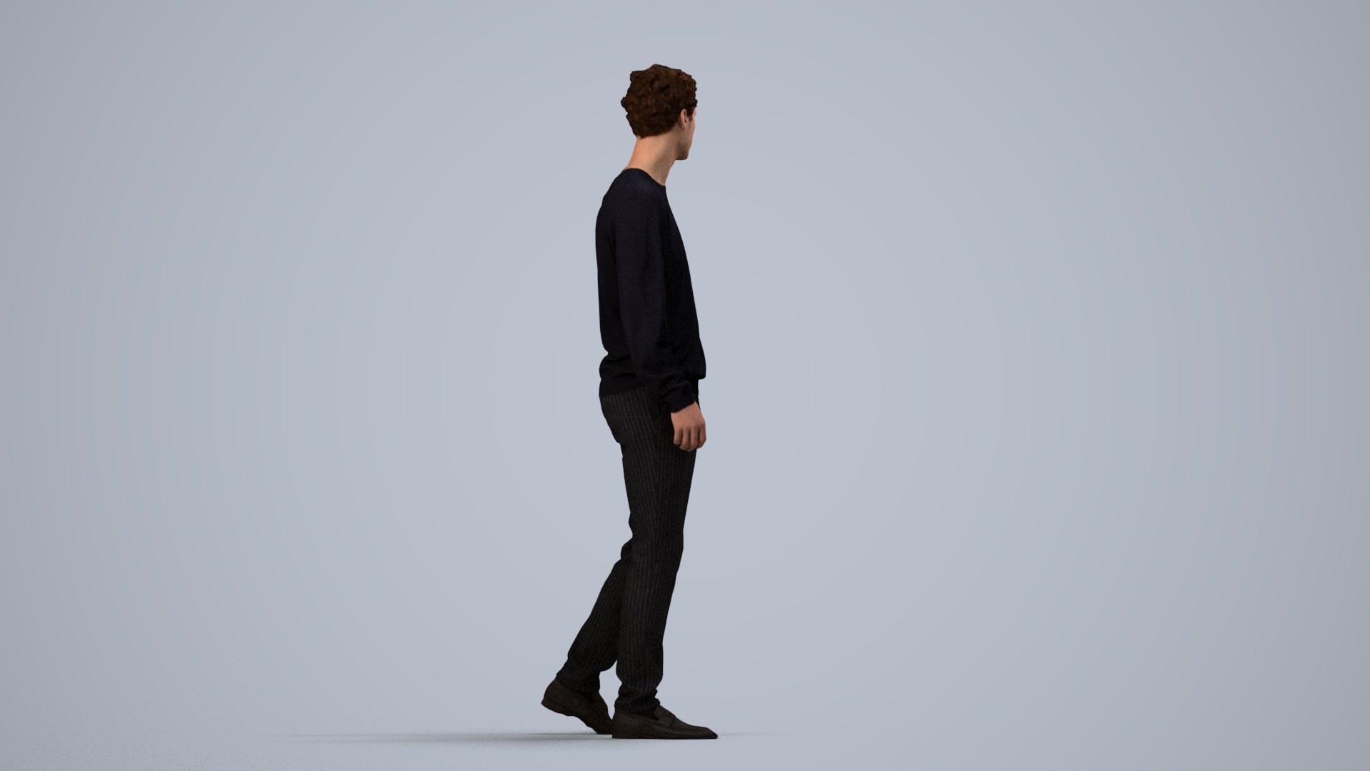 realistic 3D human man casual walking, archviz people FBX OBJ for Blender, side view render
