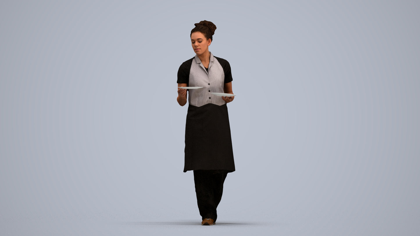 realistic 3D woman hospitality, scanned archviz people for Blender and 3ds Max, standing pose render