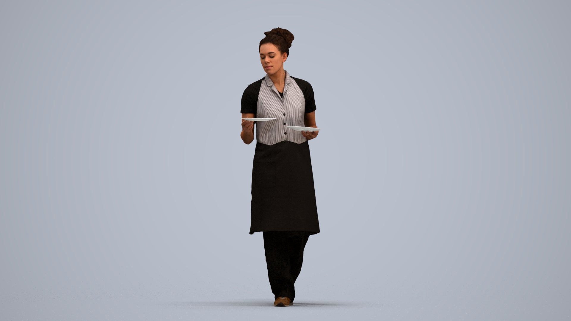 realistic 3D woman hospitality, scanned archviz people for Blender and 3ds Max, standing pose render