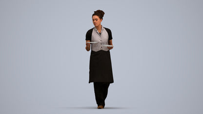 realistic 3D woman hospitality, scanned archviz people for Blender and 3ds Max, standing pose render
