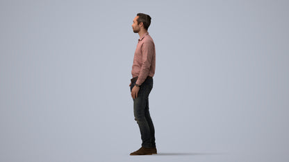 realistic 3D human man casual standing, archviz people FBX OBJ for Blender, three-quarter view render