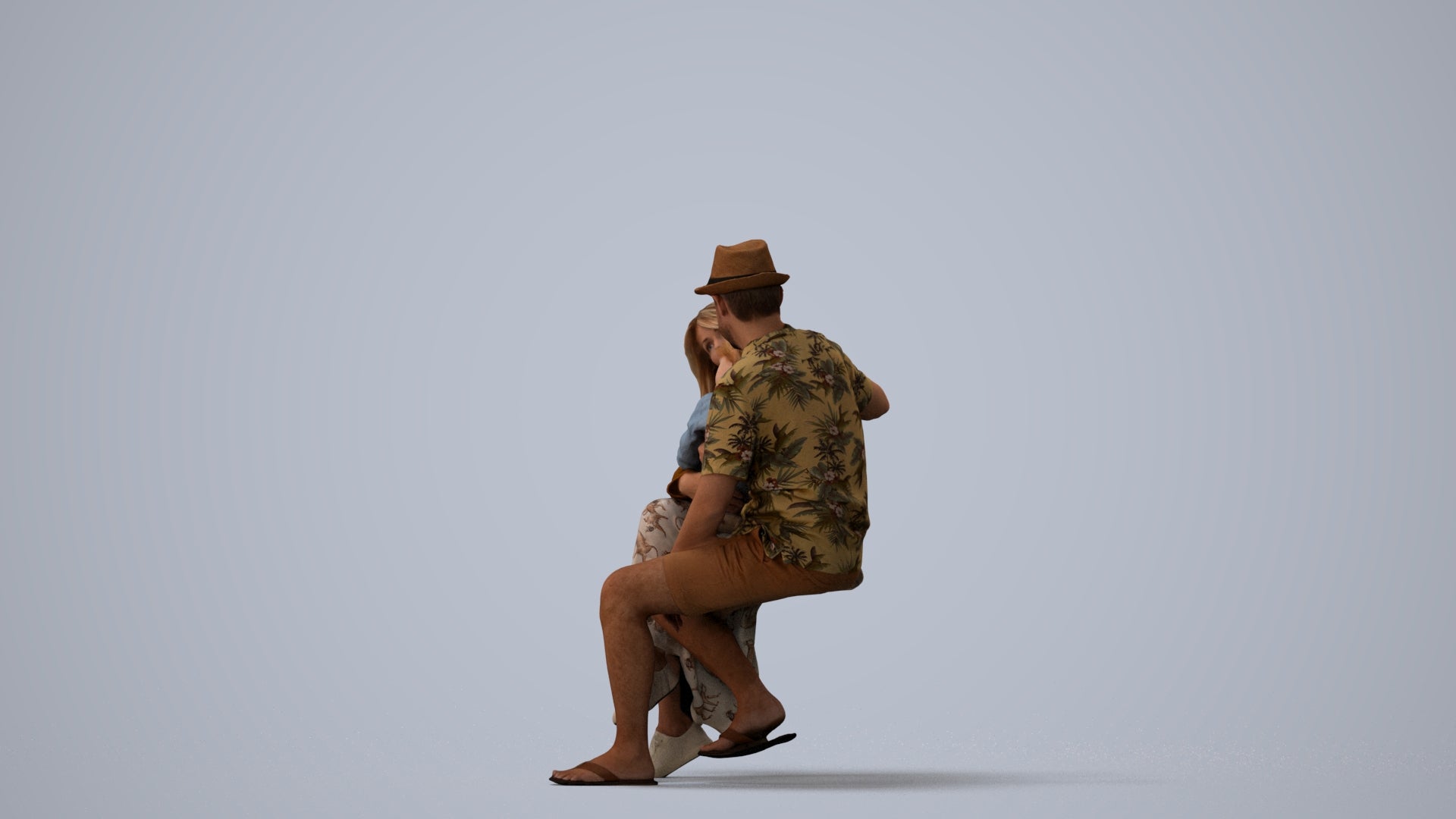 scanned 3D girl kids, photogrammetry people for Enscape and V-Ray, three-quarter view render