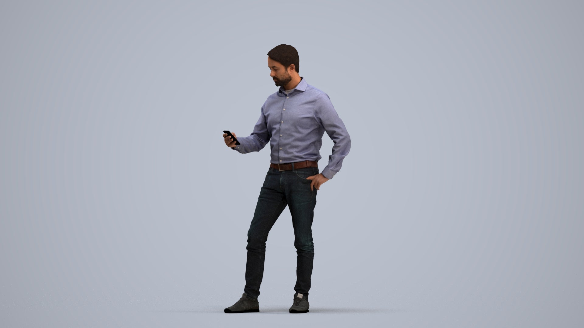 3D scanned man standing business, photorealistic archviz people for Enscape and SketchUp, standing pose render