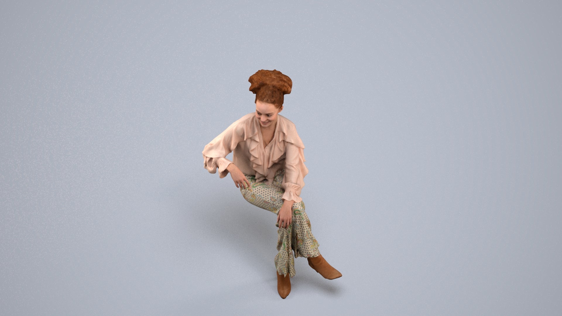realistic 3D people woman casual sitting, render-ready for V-Ray and Corona, FBX OBJ, back view render