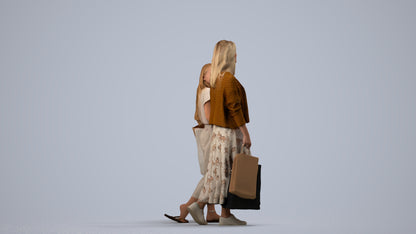 3D human model girl casual shopping, photogrammetry scanned person for archviz, side view render