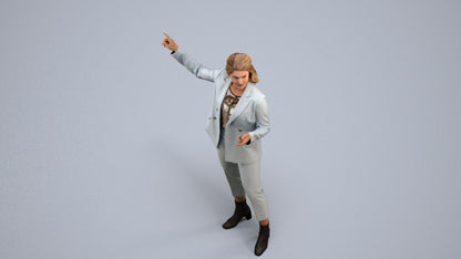 3D human model woman business, photogrammetry scanned person for archviz, back view render