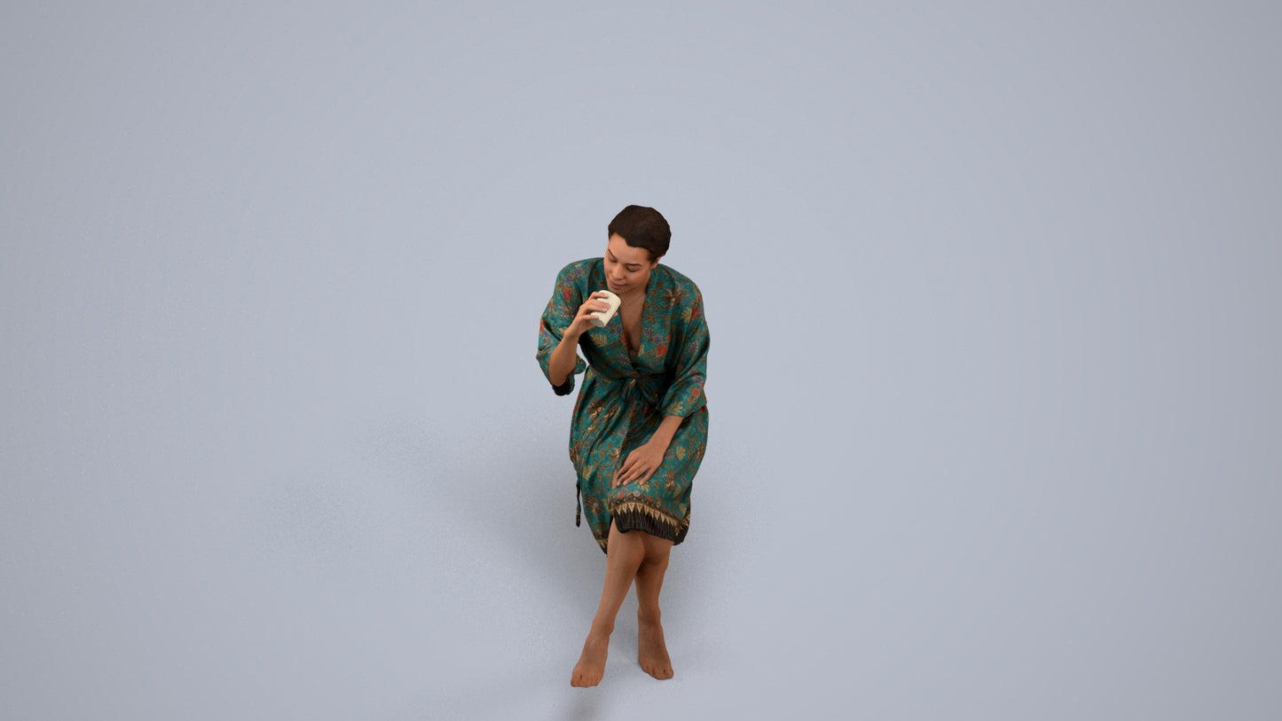 photogrammetry 3D woman casual bathroom, realistic human model archviz FBX, back view render