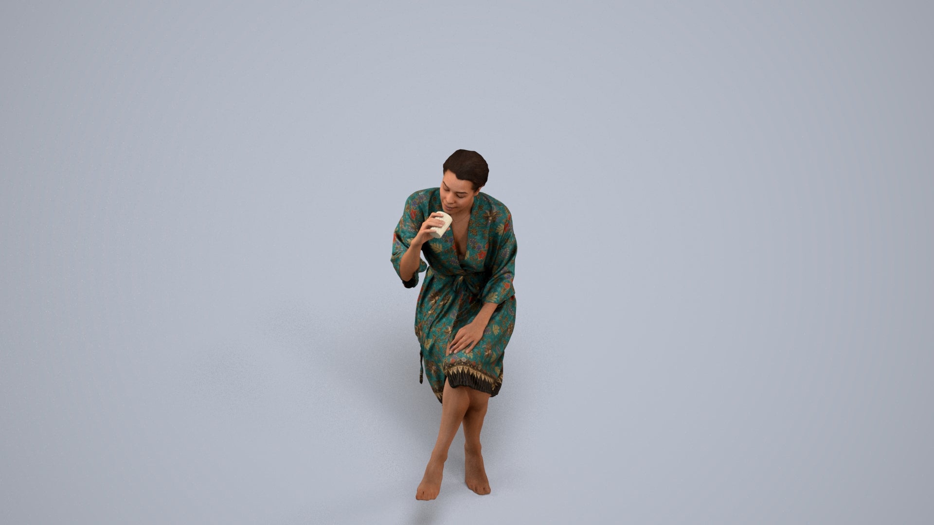 photogrammetry 3D woman casual bathroom, realistic human model archviz FBX, back view render
