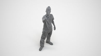 3D human model man casual standing, photogrammetry scanned person for archviz, wireframe three-quarter view
