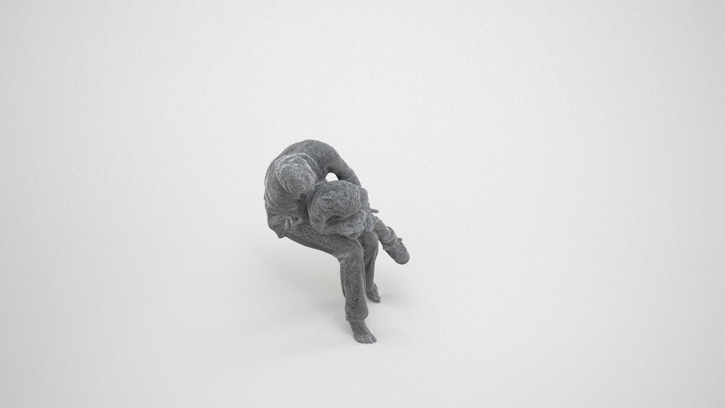 3D people model girl kids, scanned human for 3ds Max rendering, wireframe three-quarter view