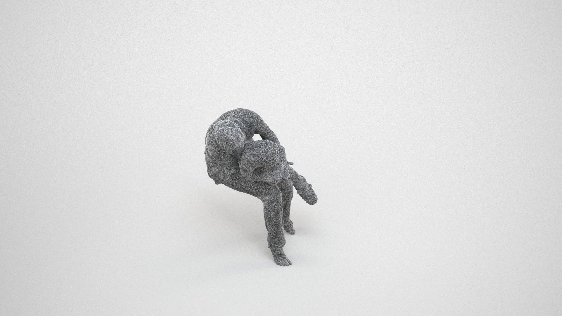 3D people model girl kids, scanned human for 3ds Max rendering, wireframe three-quarter view