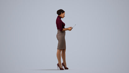 3D scanned woman standing business, photorealistic archviz people for Enscape and SketchUp, side view render