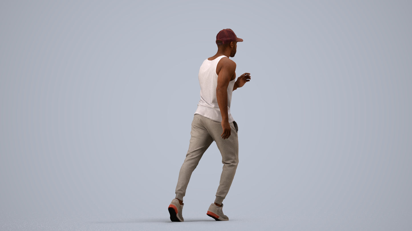 photogrammetry 3D man casual walking, realistic human model archviz FBX, side view render