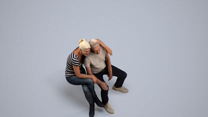 3D people model senior woman casual couple, scanned human for 3ds Max rendering, back view render