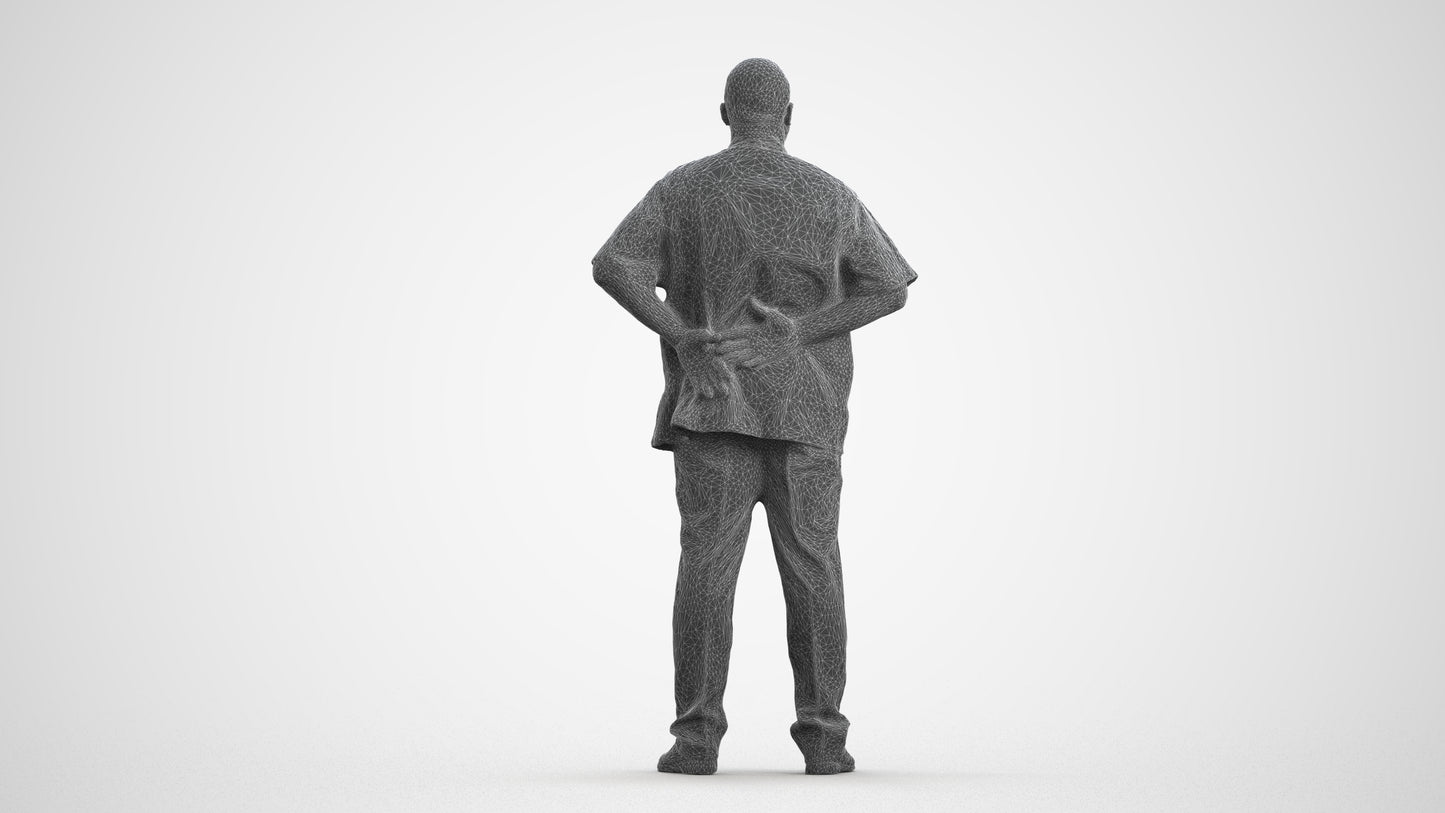 realistic 3D human man hospitality, archviz people FBX OBJ for Blender, wireframe front view