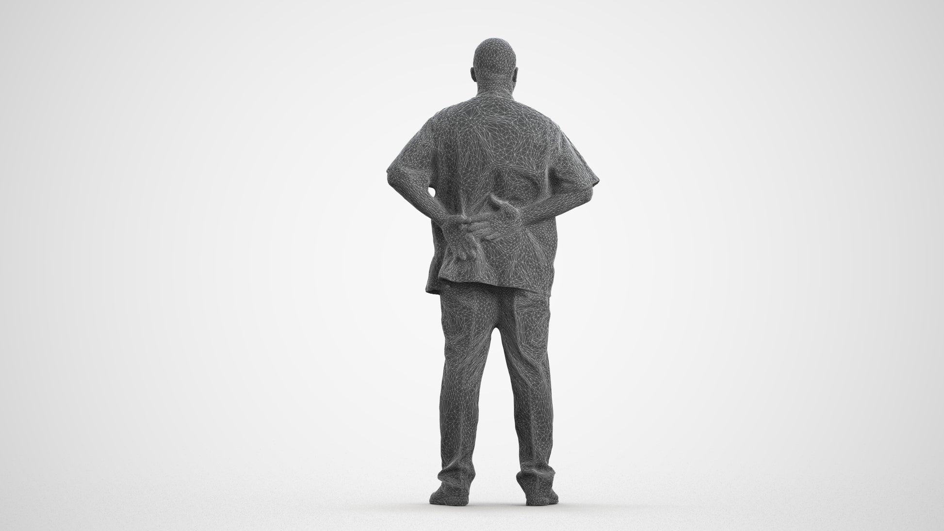 realistic 3D human man hospitality, archviz people FBX OBJ for Blender, wireframe front view