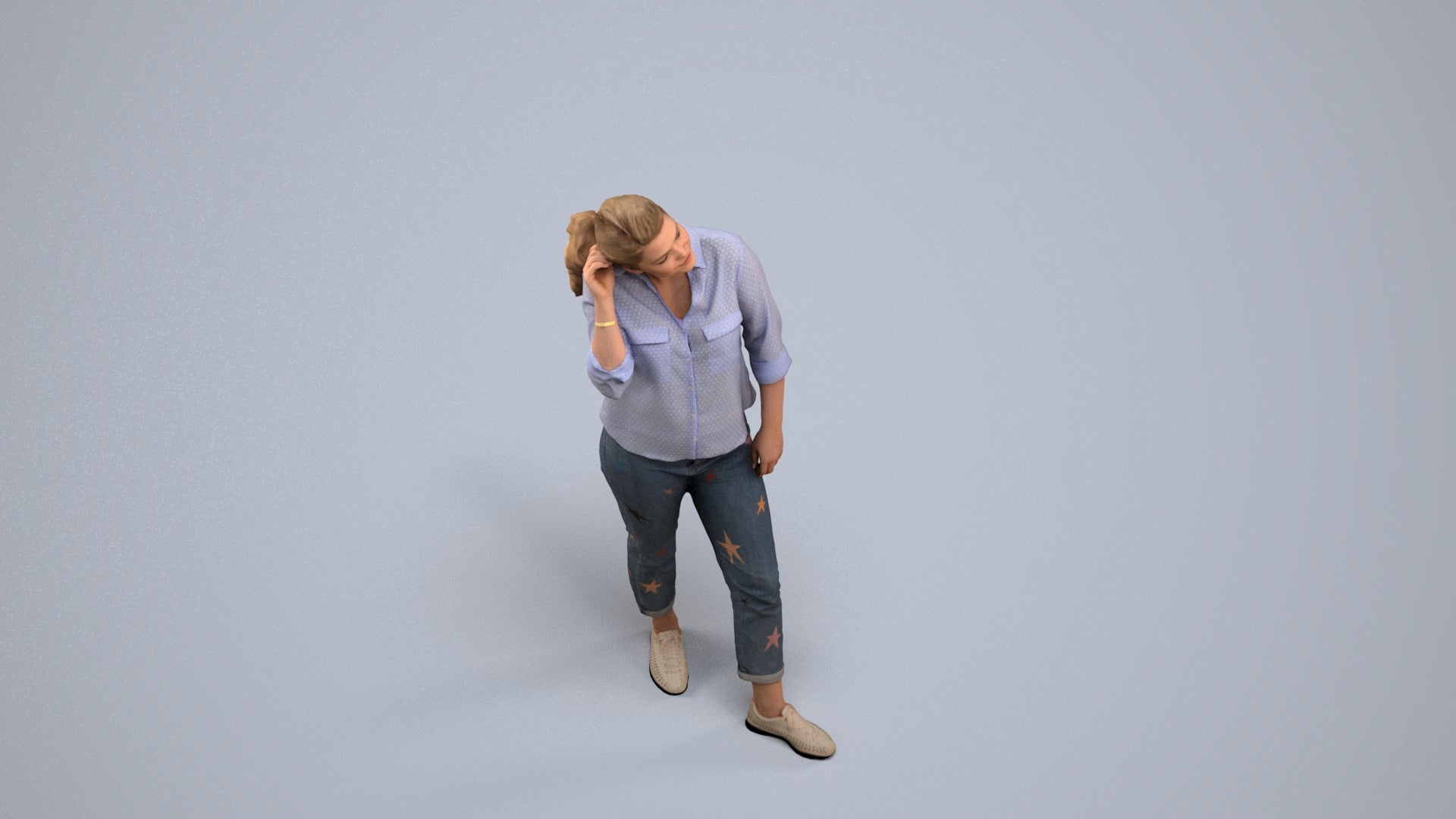 realistic 3D people woman casual standing, render-ready for V-Ray and Corona, FBX OBJ, back view render