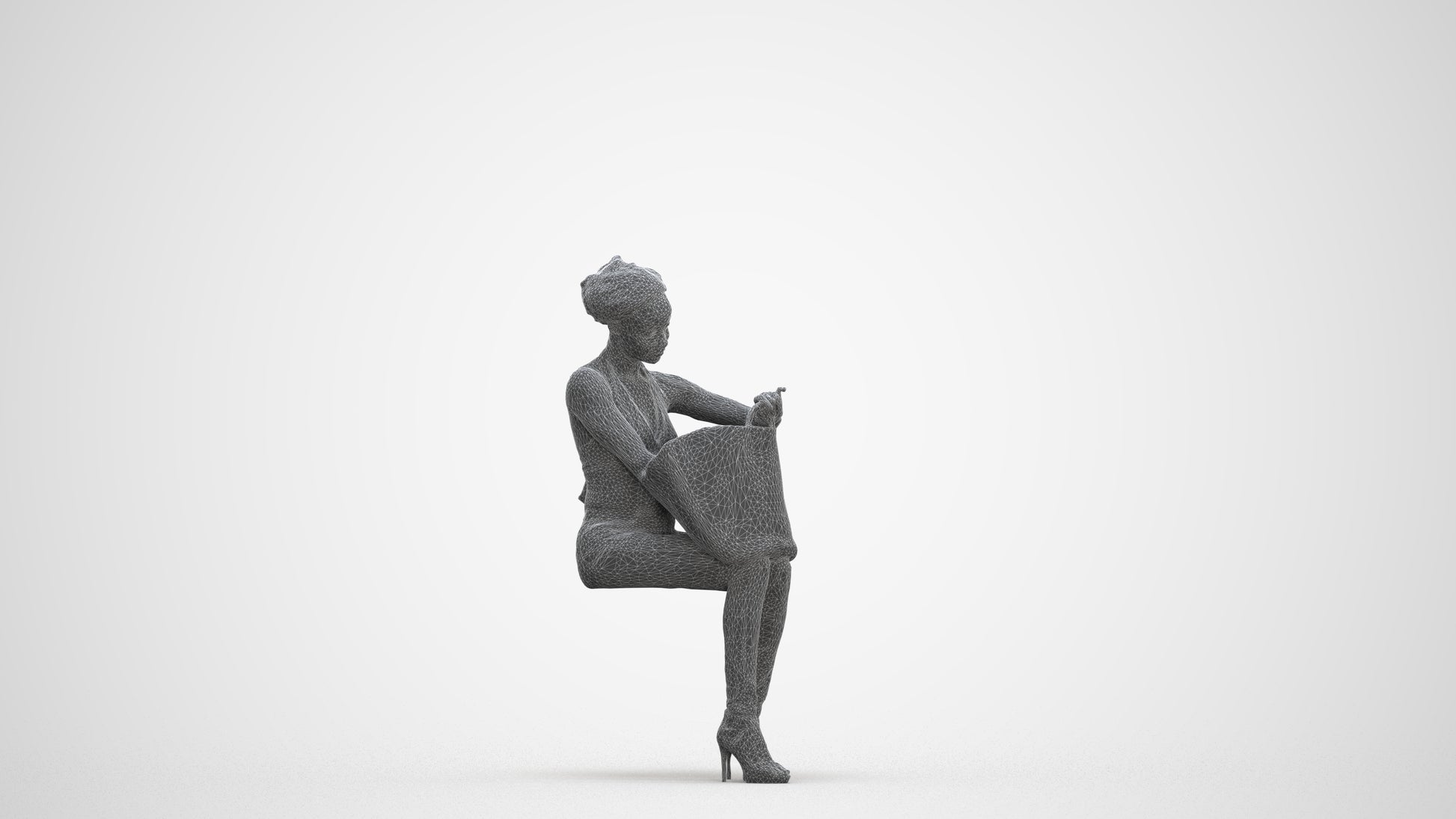 realistic 3D people woman casual sitting, render-ready for V-Ray and Corona, FBX OBJ, three-quarter front view render