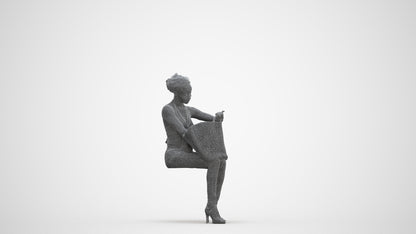 realistic 3D people woman casual sitting, render-ready for V-Ray and Corona, FBX OBJ, three-quarter front view render