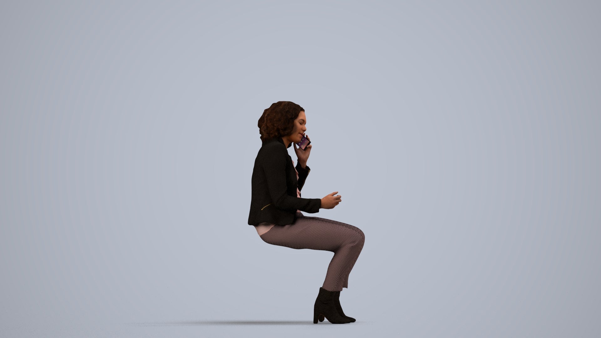 3D human model woman business, photogrammetry scanned person for archviz, front view render