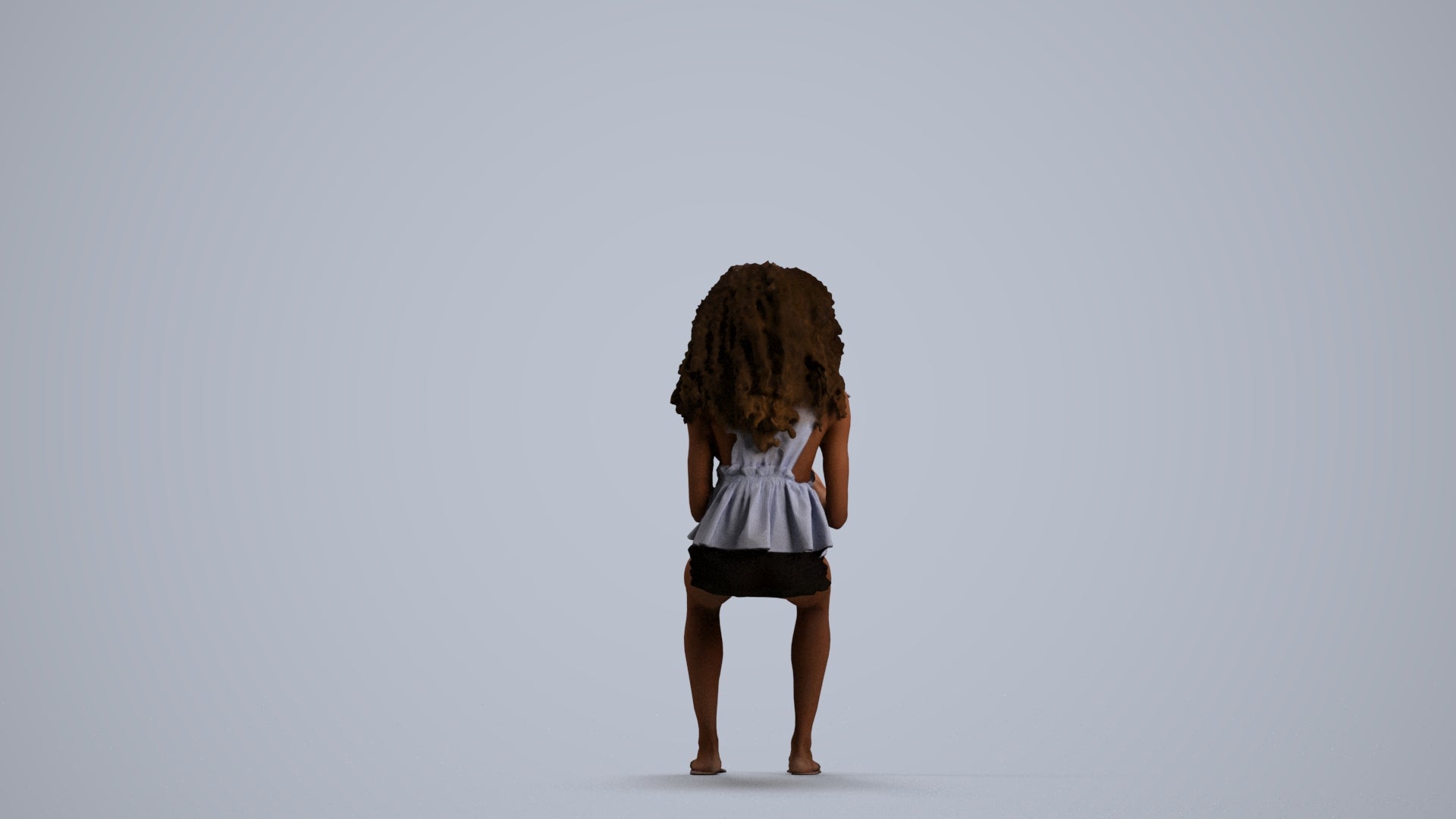 realistic 3D woman casual sitting, scanned archviz people for Blender and 3ds Max, front view render