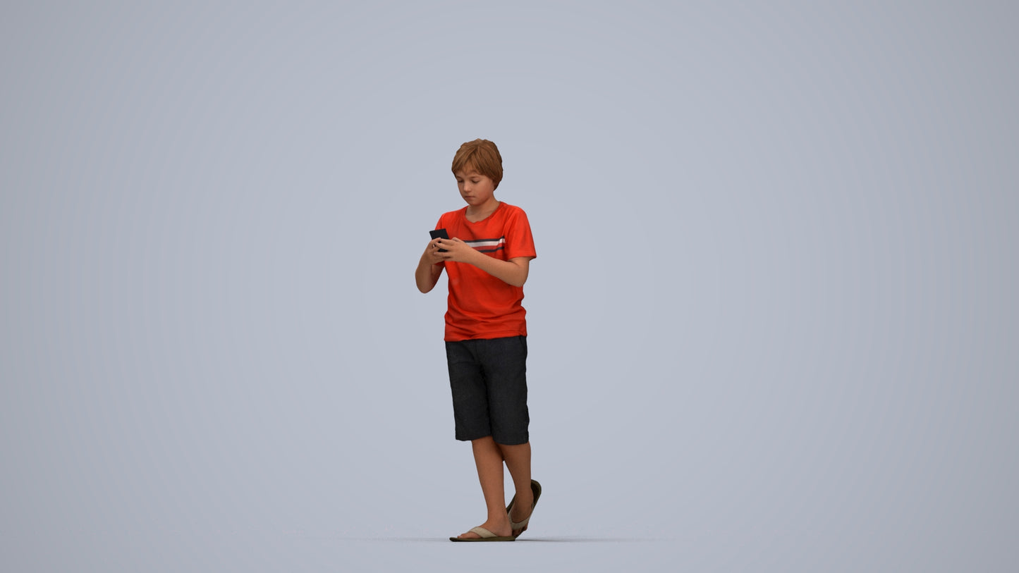 scanned 3D boy casual kids, photogrammetry people for Enscape and V-Ray, top-down view render