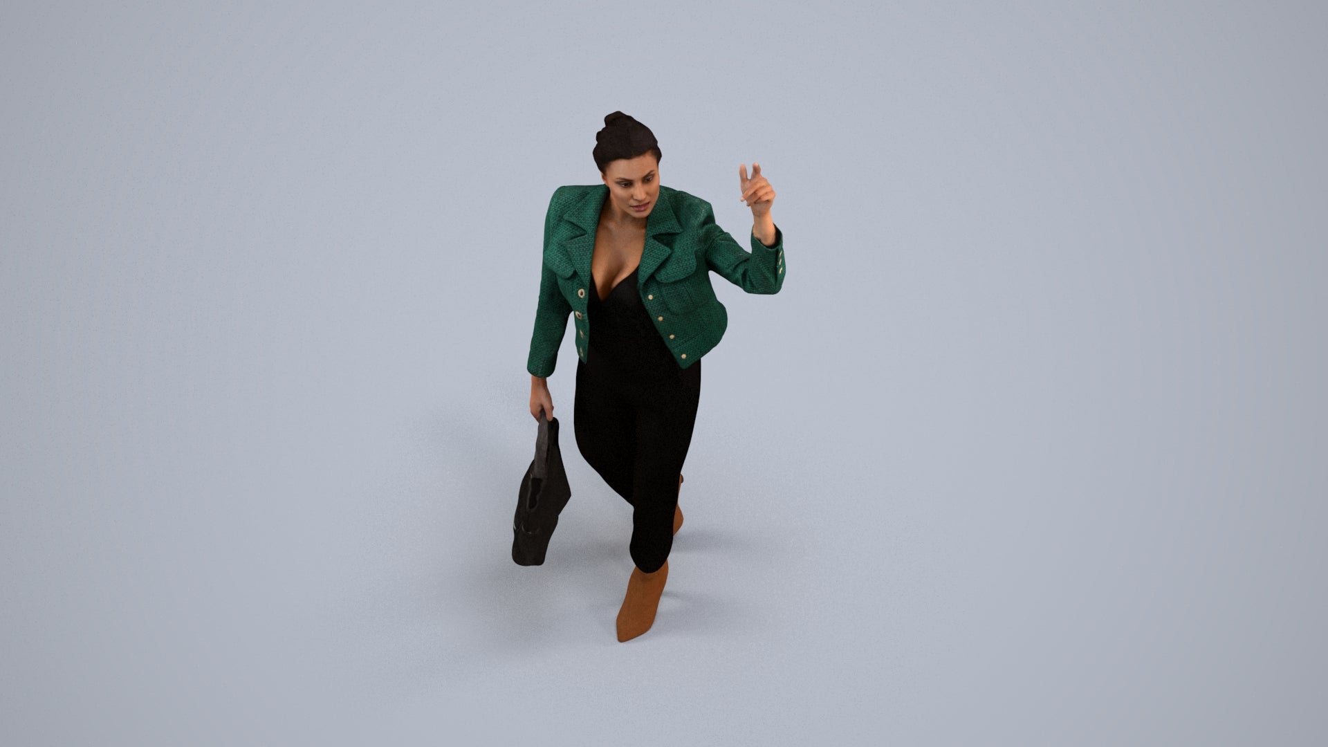 photogrammetry 3D woman business walking, realistic human model archviz FBX, back view render