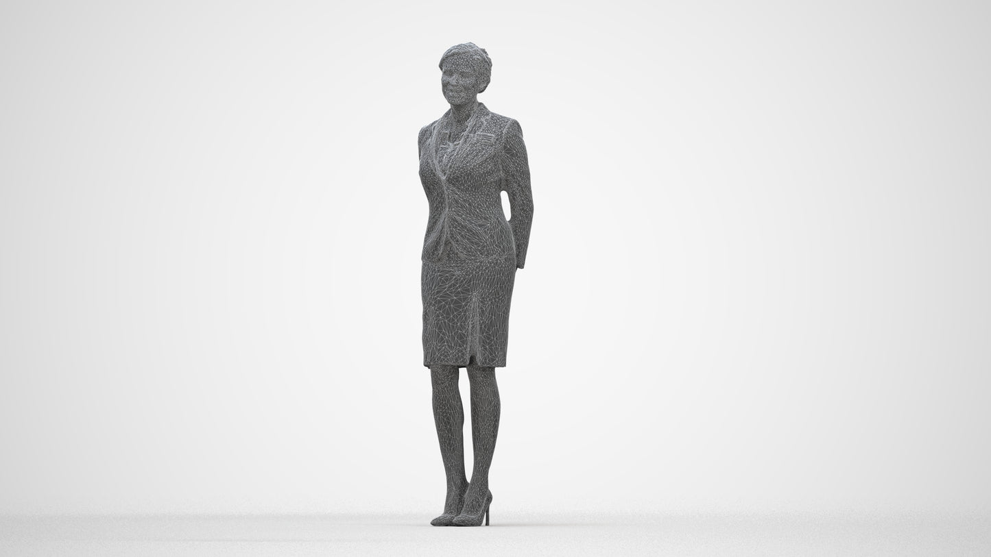 realistic 3D woman hospitality, scanned archviz people for Blender and 3ds Max, wireframe back view