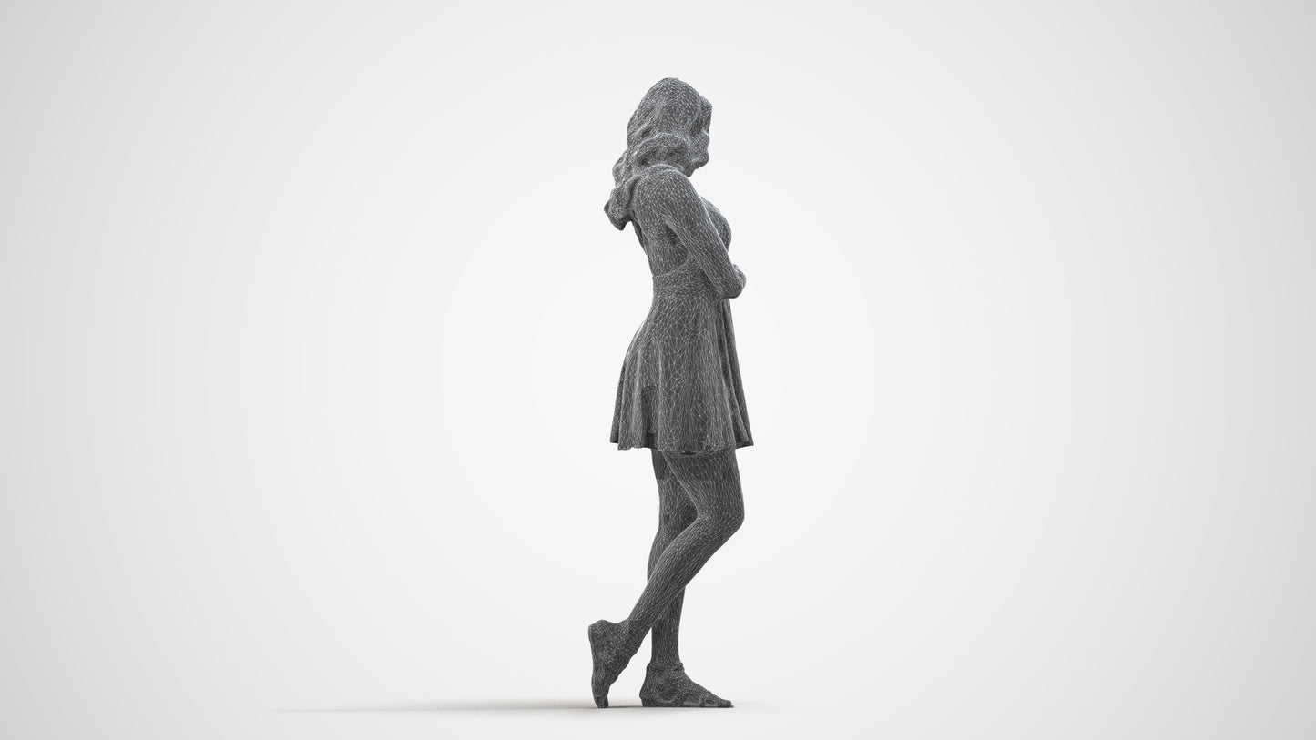 realistic 3D woman walking, scanned archviz people for Blender and 3ds Max, wireframe side view