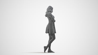 realistic 3D woman walking, scanned archviz people for Blender and 3ds Max, wireframe side view