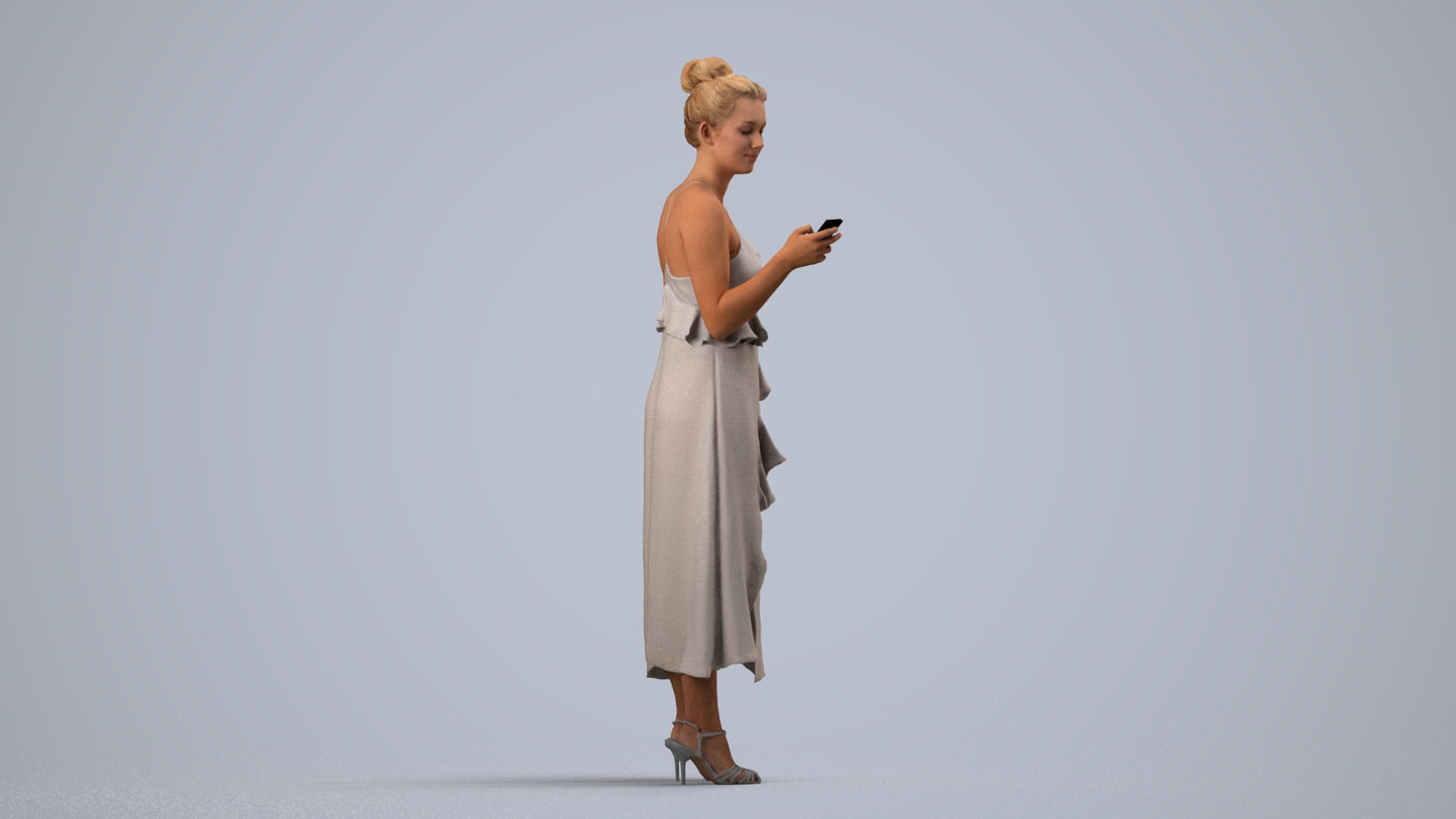 3D people model woman formal formalaffairs, scanned human for 3ds Max rendering, side view render